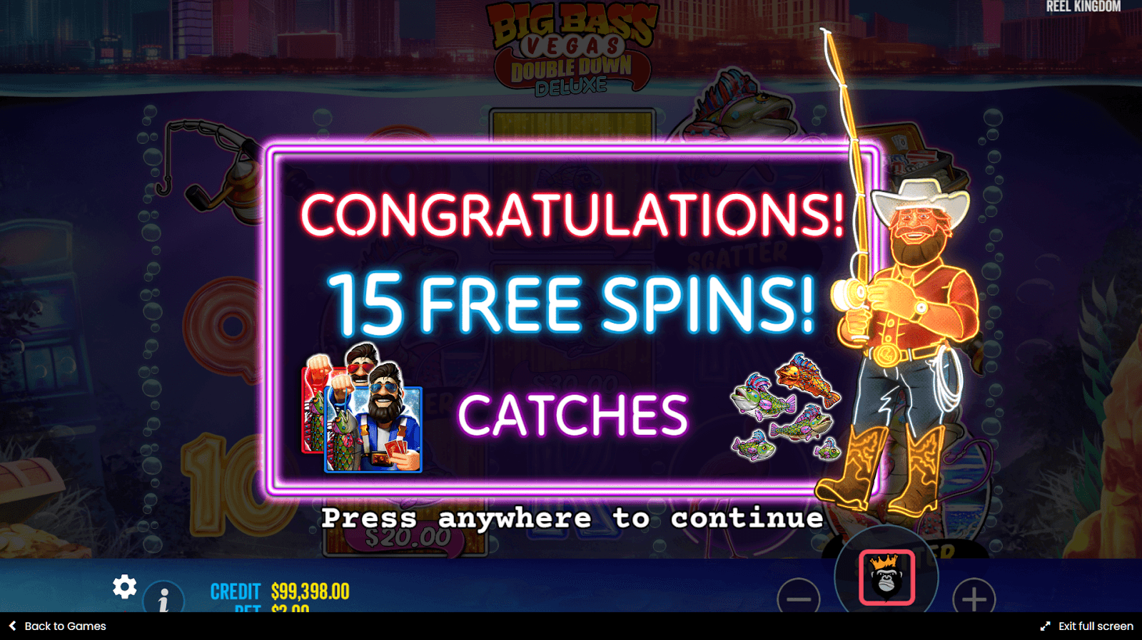 Big Bass Vegas Casinos Super Free Spins Screen