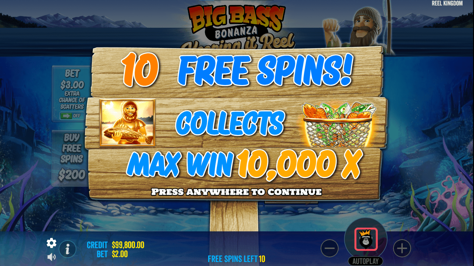 Big Bass Bonanza Keeping It Reel Free spins screen